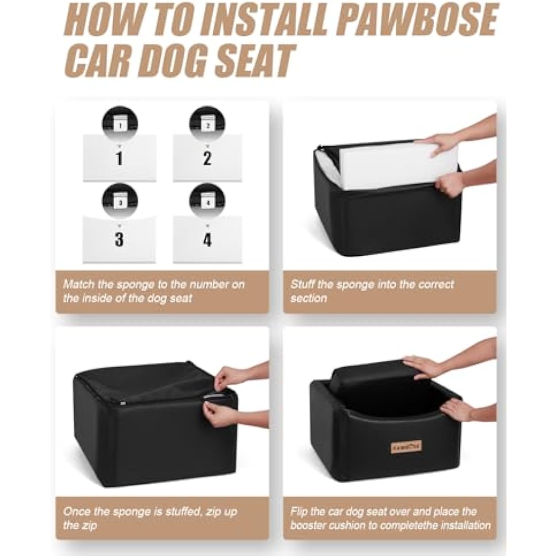 PAWBOSE Car Dog Seat for Small Medium Dogs up to 35lbs, Black Elevated Pet Car Seat with Dog Safety Belt, Waterproof Pet Car Travel Bed