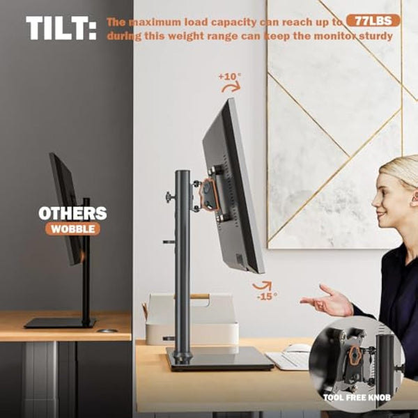 2 Pack Single LCD Computer Monitor Free-Standing Desk Stand Riser for 13 inch to 32 inch Screen with Swivel, Height Adjustable, Rotation, Holds One (1) Screen up to 35kgs
