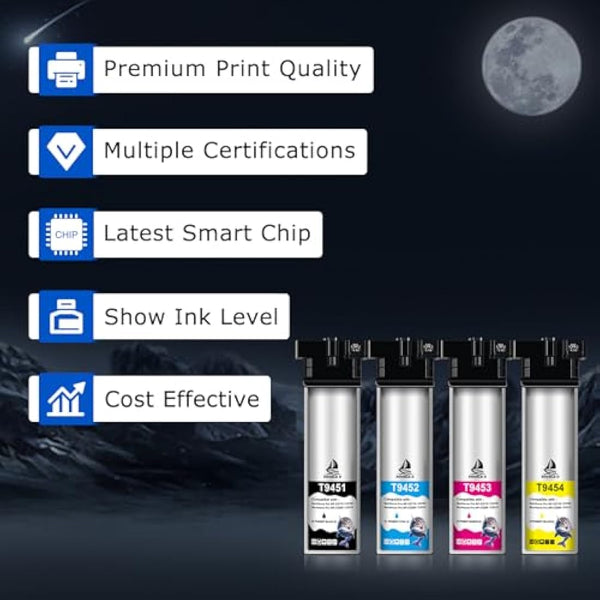 DOUBLE D T9451 Ink Cartridges Compatible with Epson T9451 T9452 T9453 T9454 Work for Epson WorkForce Pro WF-C5710DWF WF-C5790DWF WF-C5210DW WF-C5290DW WF-C5710 WF-C5790 (T9451-T9454 = 4PK)