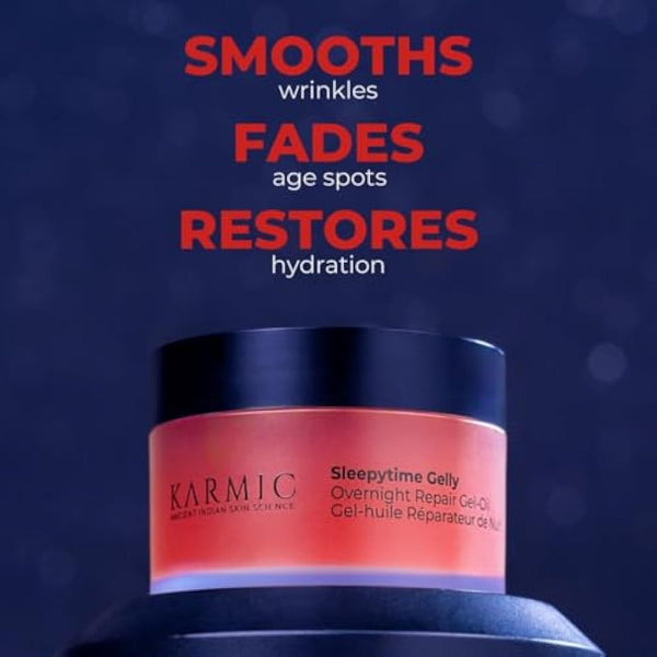 Karmic Skin Anti Ageing Night Face Cream | Wrinkle, Dark Spot & Hyperpigmentation Facial Moisturiser | Vitamin C & E, Natural Retinol | For Women & Men | Hydrating, Anti Aging Sleepytime Gelly