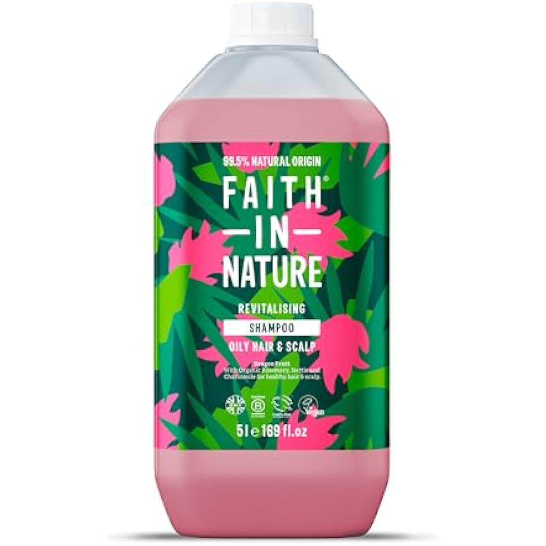 Faith In Nature Natural Dragon Fruit Shampoo, Revitalising for Oily Hair & Scalp, Vegan & Cruelty Free, No SLS, Silicones or Parabens, 5L Refill Pack