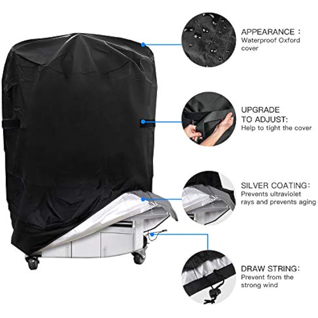 Barbecue Cover, Heavy Duty BBQ Cover, 210D Oxford Fabric Round Outdoor BBQ Grill Cover, Waterproof Windproof Rip-Proof and UV Resistant BBQ Cover (77x90cm)