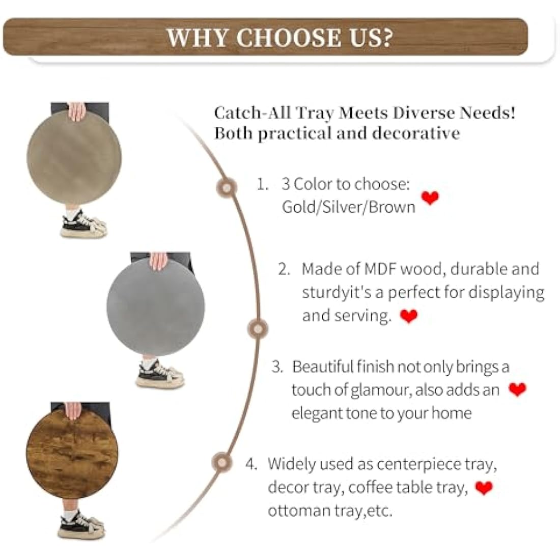 Hanobe Large Serving Tray Round: Decorative Coffee Table Tray for Ottoman Centrepiece Decor - Rustic Wooden Candle Platter for Dining Living Room Footstool 45 cm