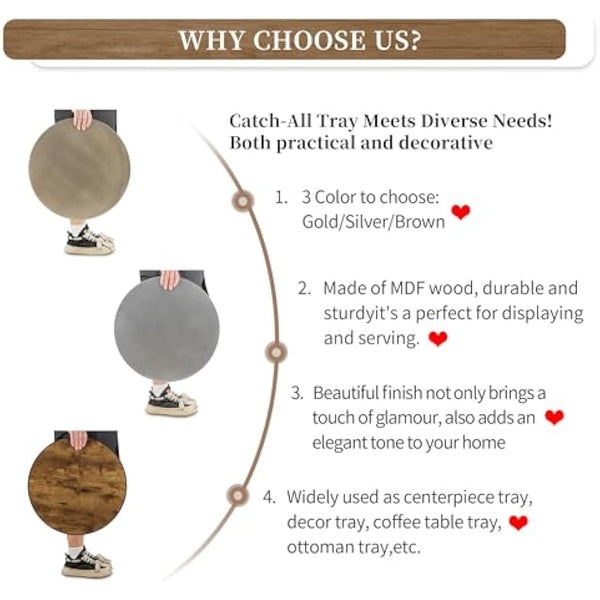 Hanobe Large Serving Tray Round: Decorative Coffee Table Tray for Ottoman Centrepiece Decor - Rustic Wooden Candle Platter for Dining Living Room Footstool 45 cm