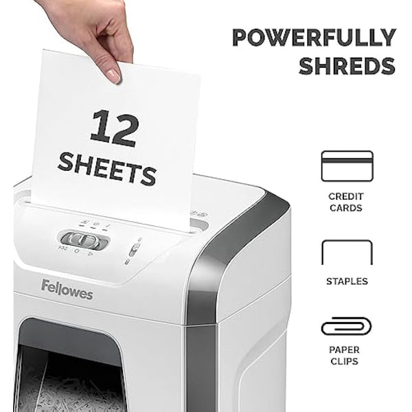 Fellowes Paper Shredder for Home Office Use - 12 Sheet Cross Cut Paper Shredder for Deskside Use - FS-12C Home Shredder with 19L Pull-out Bin - 20 Minute Run-Time - High Security P4 - Amazon Exclusive