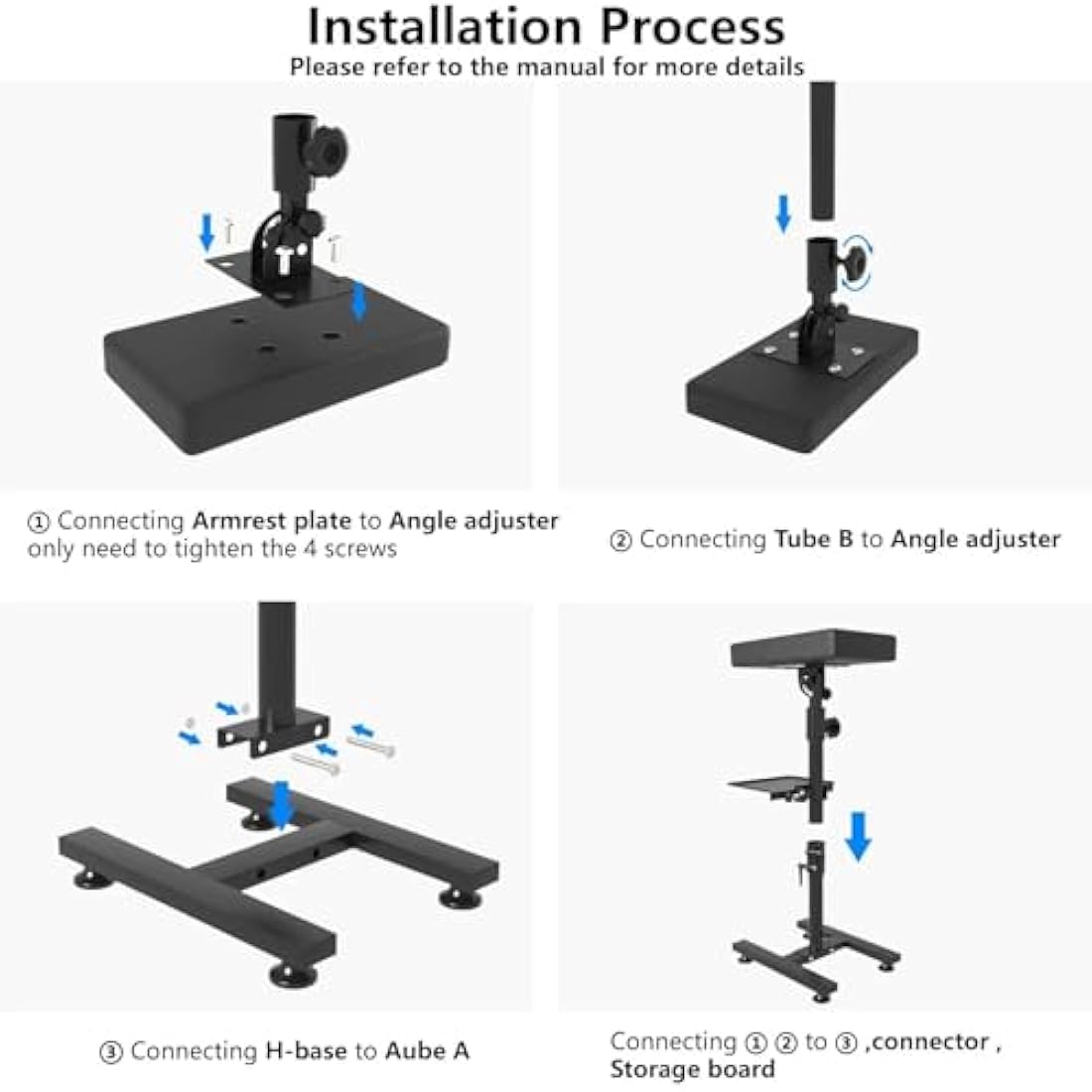 ANDNICE Tattoo Armrest Stand Legrest Bracket H-base Adjustable Height Tilt Black Leather Pad with Tattoo Supplies Storage Board Professional Heavy Duty Iron Equipmen for Tattoo Studio
