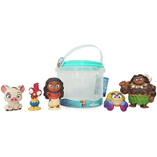 Disney Store Official Moana Bath Toy Set, 5 Pc. Set, Includes Moana, Maui, Pua, Hei-Hei, and Tamatoa, Moana Toys with Storage Bucket, Suitable for 6 Months+