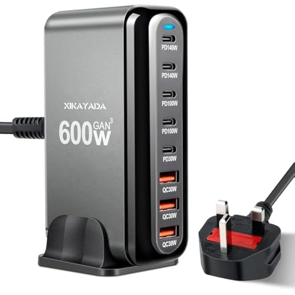 600W USB C Charger 8-Port Fast GaN Charger 140W/100W/30W USB C Charging Station Multi Port Power Adapter for Laptop, MacBook Pro, Dell XPS, iPad, iPhone, Samsung