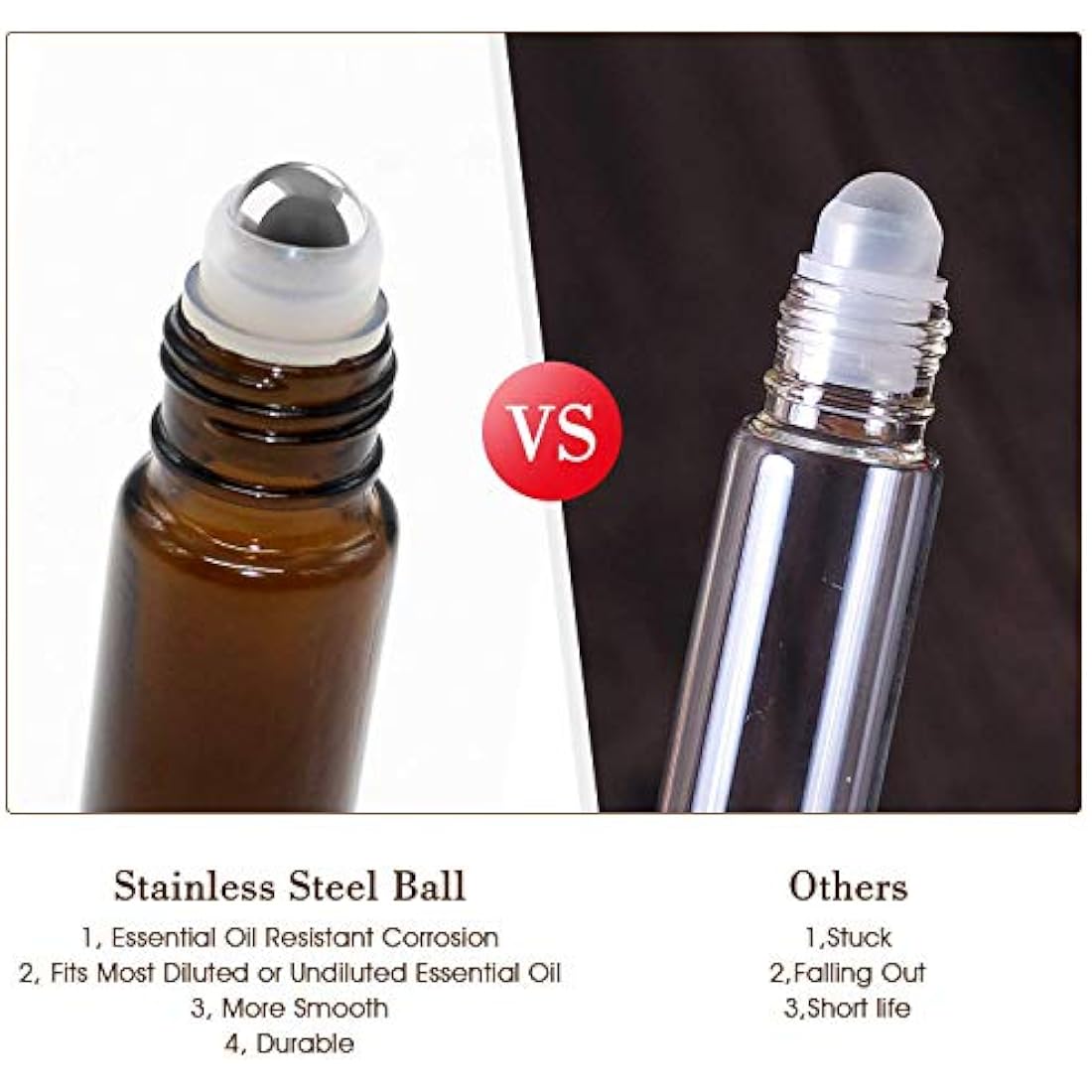 JamHooDirect 10Pcs, 10Ml Essential Oils Roll on Bottles Travel Refillable Amber Glass Roller Bottles with Stainless Steel Roller Balls, (Includes 1 Bottle Opener & 12Pcs Label)