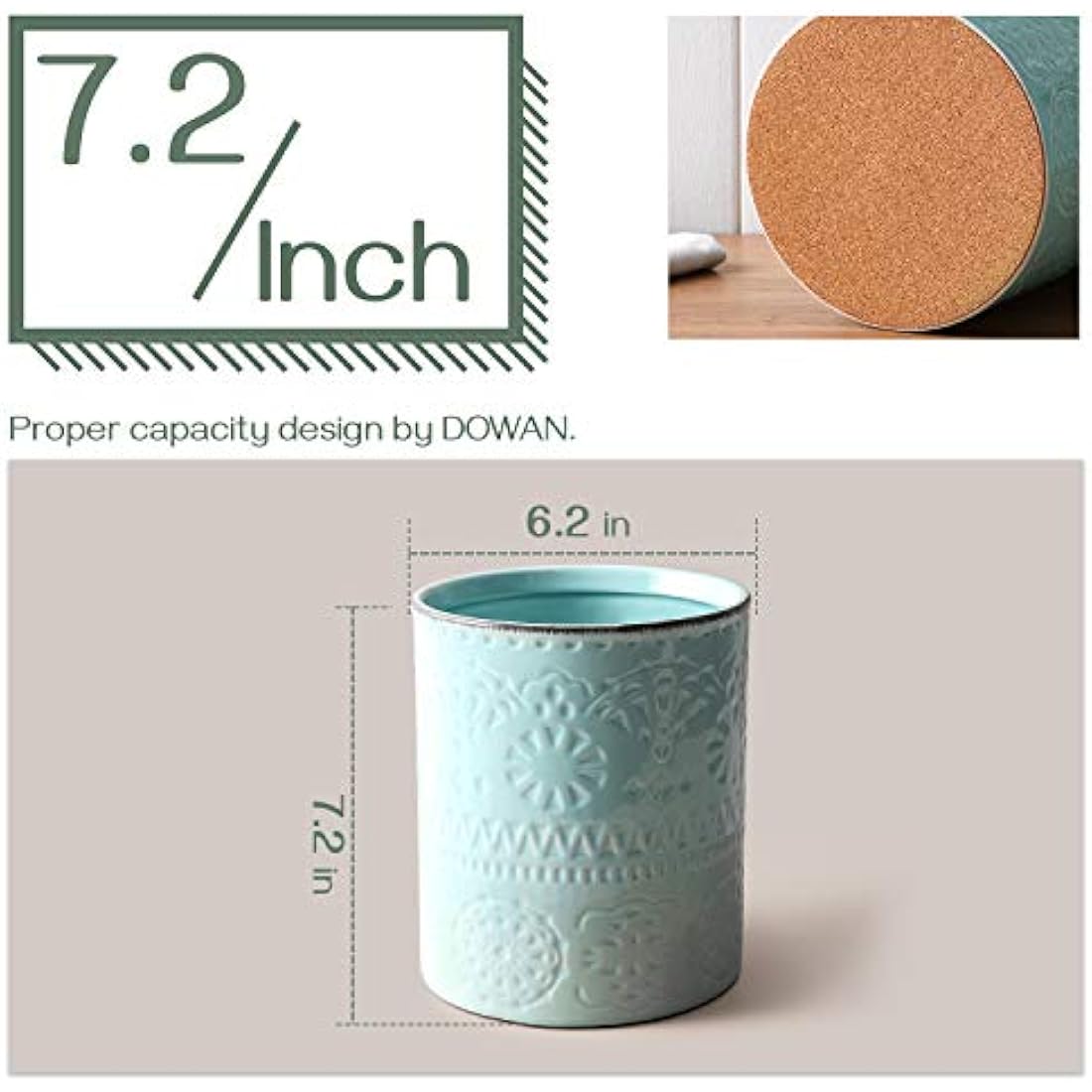 DOWAN Utensil Holder, 7.2 x 6.2 inches Large Kitchen Utensil Holder for Countertop, Ceramic Cutlery Holder, Romantic Relievo Crock, Utensil Caddy, Utensil Organizer, Ice Bucket, Vase, Home Décor-Blue