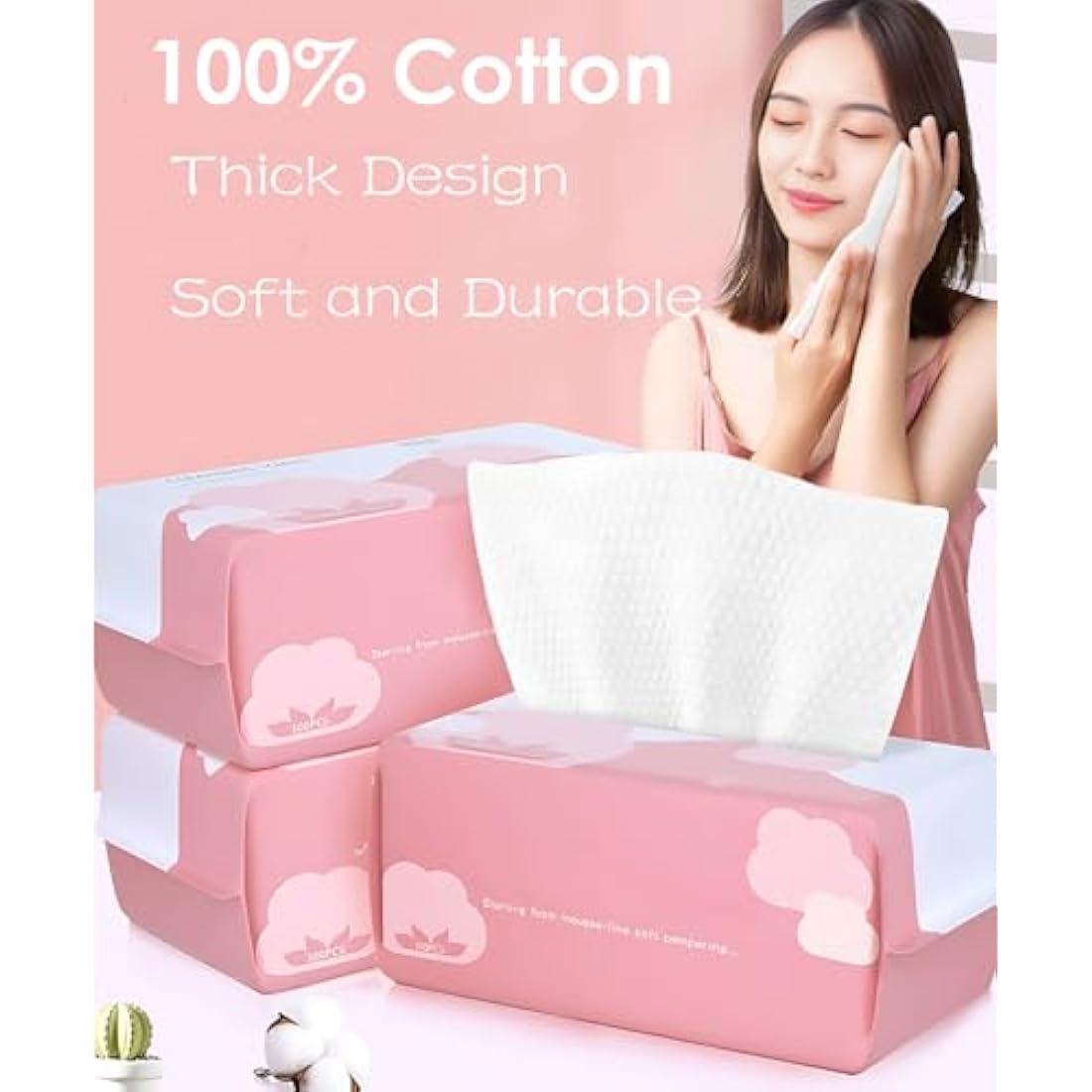 Disposable Cotton Face Cloths, 100 Count Extra Soft & Thick, Dry Wipes Facial Towelettes for Face Cleansing (4 Pack)