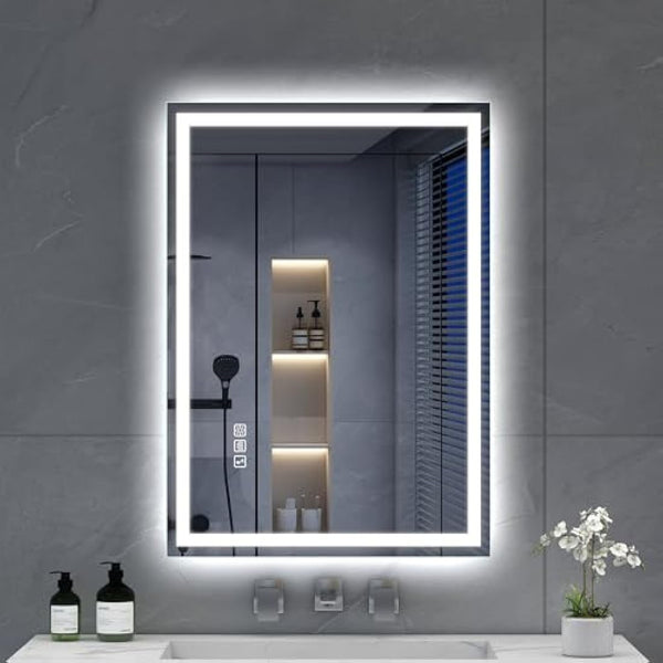S'bagno Bluetooth-Bathroom-Mirror-with-LED-Lights 700x500mm, LED-Bathroom-Mirror with Defogging Mat, 3000K-6500K, Dimmable, Memory, HD Tempered Glass, IP44 Waterproof, Horizontal/Vertical