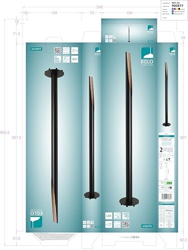 Eglo LED Floor lamp Barbotto, Elegant Standing Light, uplighter for Living Room and Bedroom, floorlamp with indirect Light, Black Steel and Natural Wood, Warm White, 54 in