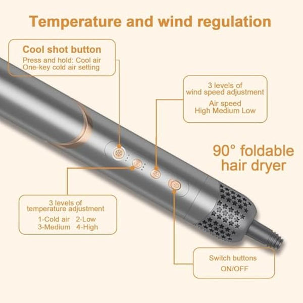 8 in 1 Hair Dryer Brush Set Air Hair Styler Curling Negative Ionic Foldable Hot Air Hair Dryer Brush, Hair Styling Tool for Curling Waves Straightening Volume Blowout Styles