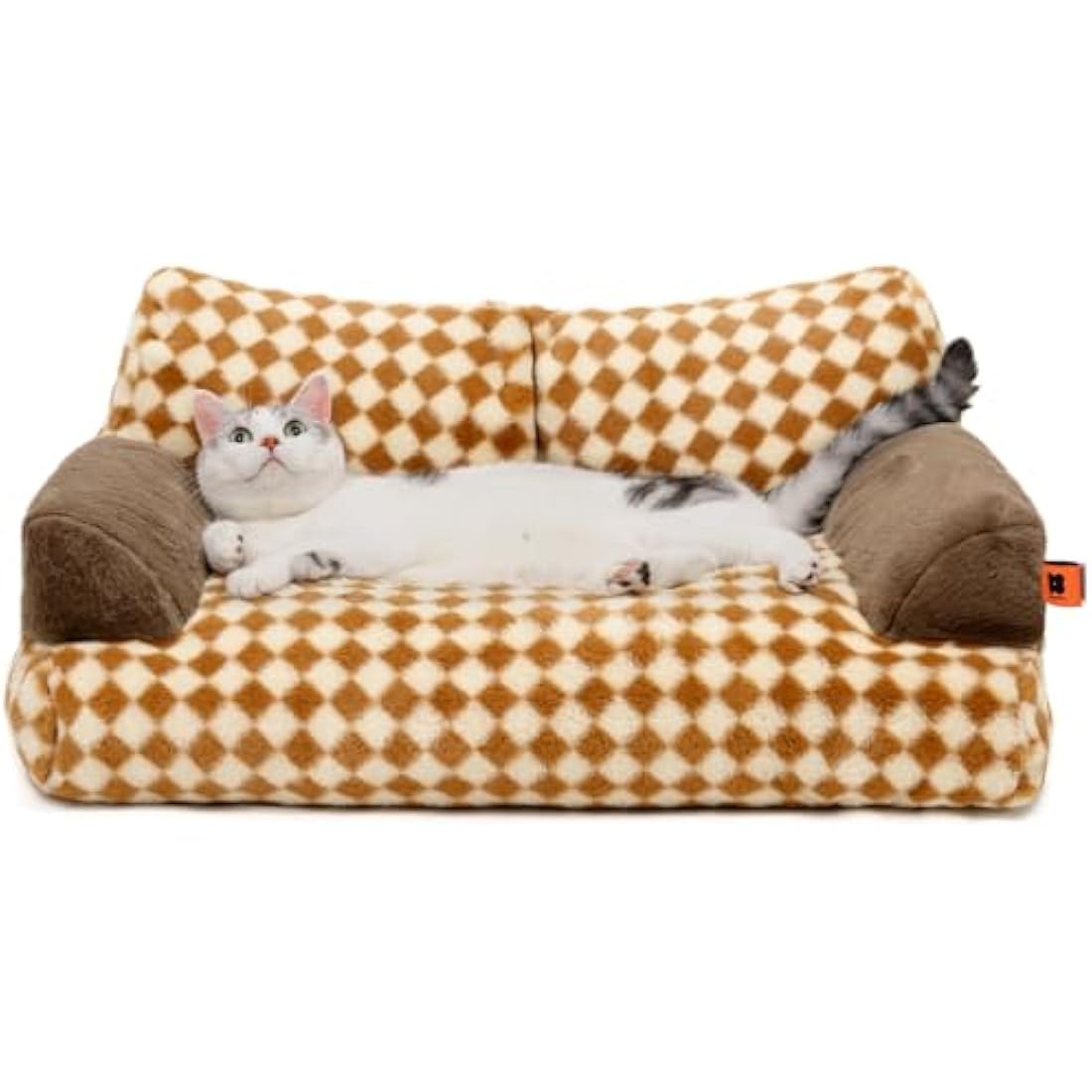 MEWOOFUN Stylish Cat Bed for Indoor Cars Large - Fluffy and Soft Cat Sofa Small Dog Sofa Bed for Dogs and Cats - 66x48cm Cute Pet Bed Couch with Non-slip Bottom, Brown