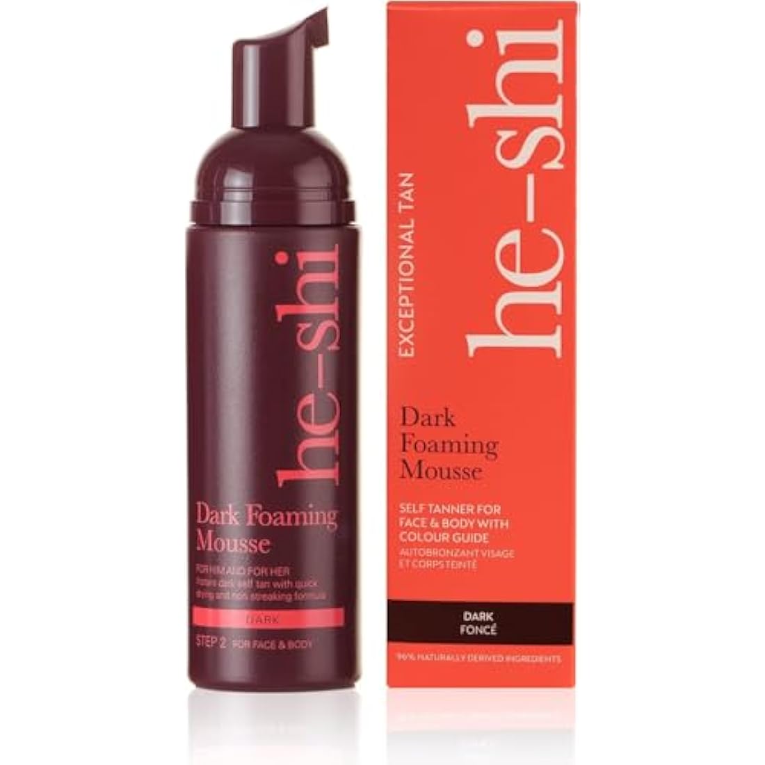 He-Shi Self Tan Dark Foaming Mousse - Fast Absorbing, Lightweight Fake Tanner for Ultra-Dark, Streak-Free - Vegan & Cruelty Free - Buildable Sun-Kissed Fake Tan