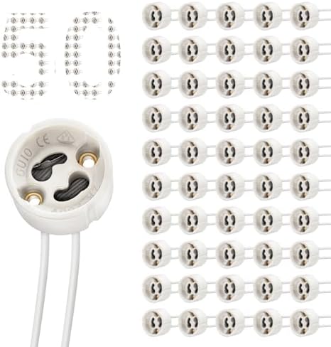 DiCUNO GU10 Lamp Holder 0.75mm² Silicon Wire GU10 Connector Ceramic Base for LED and Halogen,250V,Max 300W,50-Pack