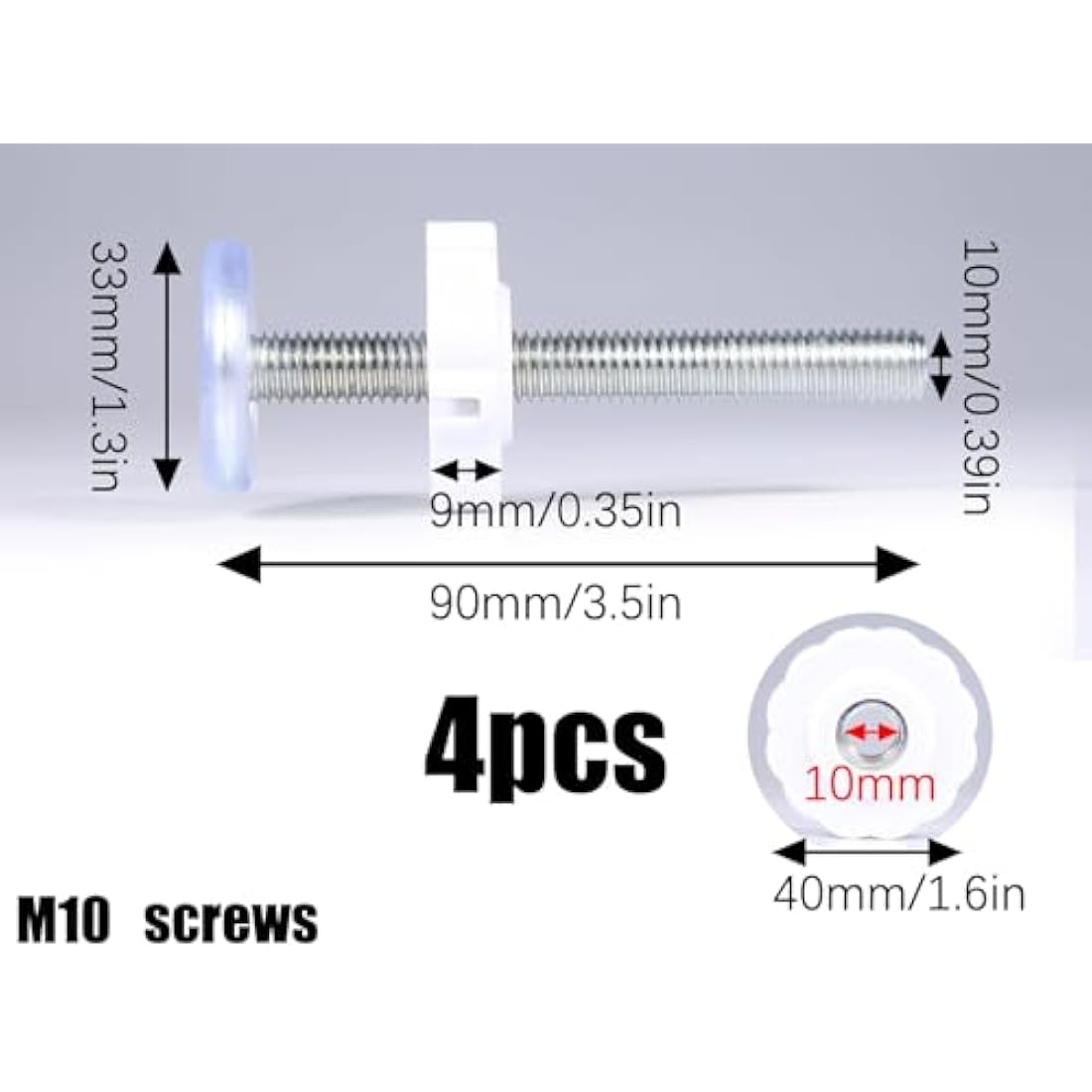 4 Pack Pressure Mounted BoltsKit for Baby Gate Pet Dog Wall Protector Threaded Spindle Rods Long Screws M10(90mm) Stair Walk Thru Gates Spares Lindam Safety First Parts Extension Cuggle（White ）