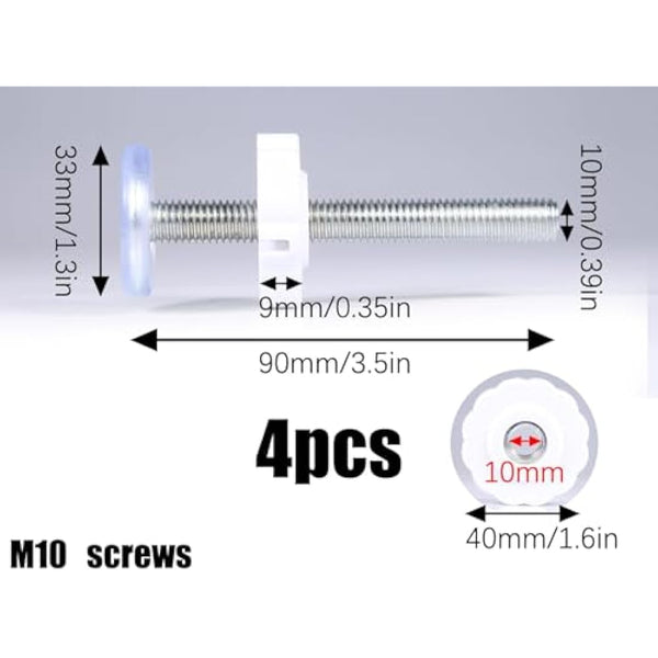 4 Pack Pressure Mounted BoltsKit for Baby Gate Pet Dog Wall Protector Threaded Spindle Rods Long Screws M10(90mm) Stair Walk Thru Gates Spares Lindam Safety First Parts Extension Cuggle（White ）