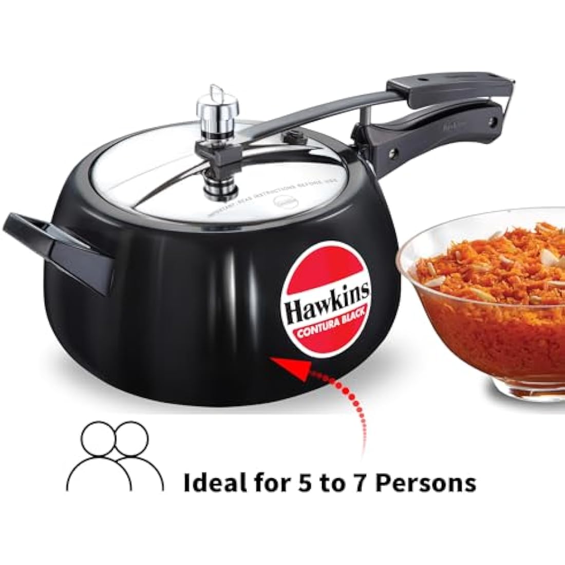 Hawkins Contura Black 5 Litre Pressure Cooker, Hard Anodised Cooker, Handi Cooker, Black (CB50)