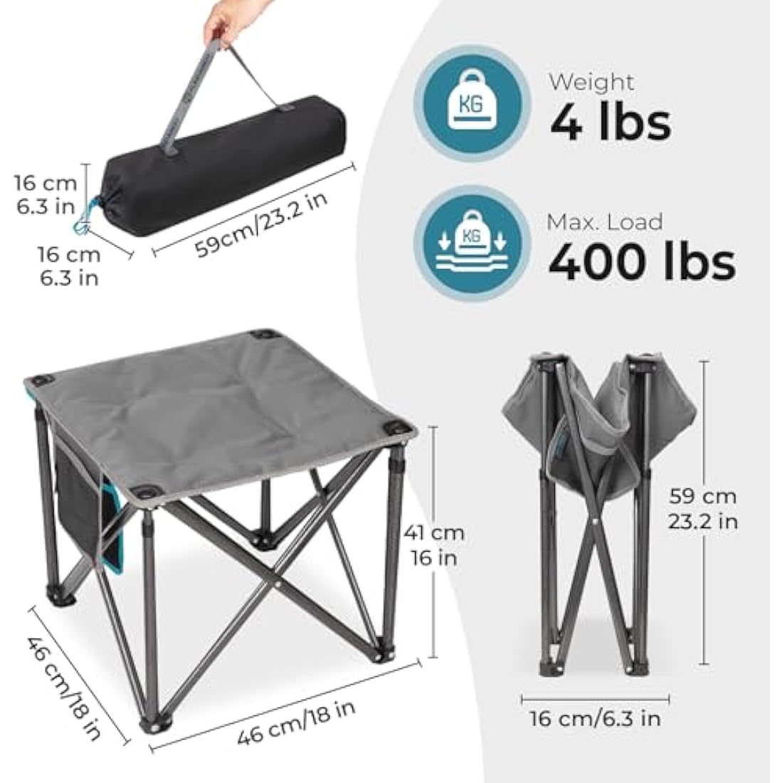 FUNDANGO Oversized Camping Stool with cushion, 18.1 Inch footstool 400 Lbs Heavy Duty Padded Collapsible folding stool Portable Foldable seat for Outdoor Garden Fishing Hiking with Carry Bag (Grey)