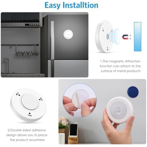 AMIR Motion Sensor Light, 3 Pack Stick-On Cabinet Night Light, Battery Powered Stair Lights with Adhesive Pads, Under Cabinet Lights for Wardrobe, Cupboard, Closet, Hallway, Kitchen, Stairs, White