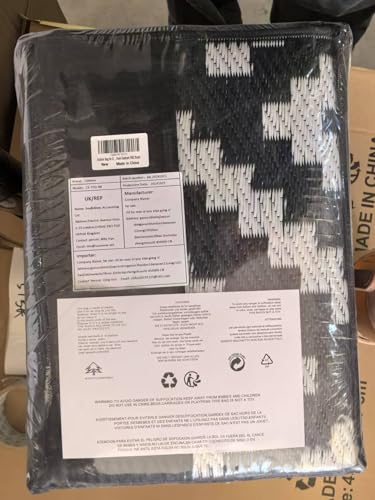 Cekene Large Outdoor Rug Waterproof Black 245x305cm Patio Rugs Reversible RV Camping Mat Lightweight Plastic Portable Outdoor Carpet for Picnic Porch Deck Backyard BBQ Beach