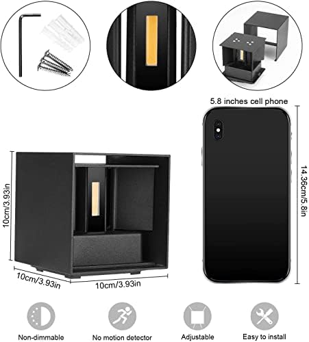 CANMEIJIA LED Outdoor Wall Lights 12W, Waterproof IP65 Outside Wall Lights Adjustable Beam Aluminum Black Wall Lamp 6500K White Light for Garden Bathroom Bedroom Living Room(4 Packs)