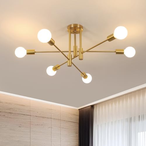 Dorlink Sputnik Ceiling Light, 6-Light Gold Adjustable Modern Ceiling Lamp, E27 Mid Century Metal Light Fittings Ceilings for Living Room, Dining Room, Kitchen, Bedroom (Electroplated Gold)