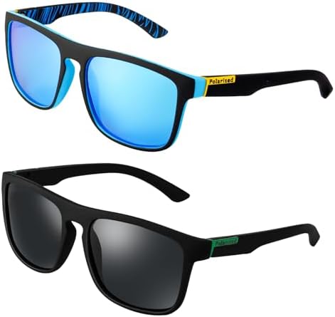 2pcs Sunglasses Mens, UV400 Protection Polarised Sunglasses Retro Sun Glasses Outdoors Sports Golf Cycling Fishing Hiking Eyewear sunglasses for Men