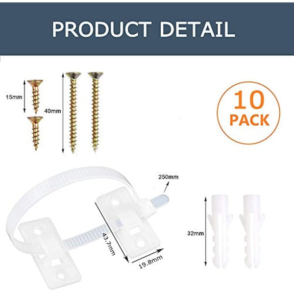 Furniture Straps (10packs), Baby Proofing Anti-Tip Furniture Anchor Straps kit, Falling Furniture Prevention Device, Safety Furniture Wall Anchors for Baby Proofing & Pet Protecting,White