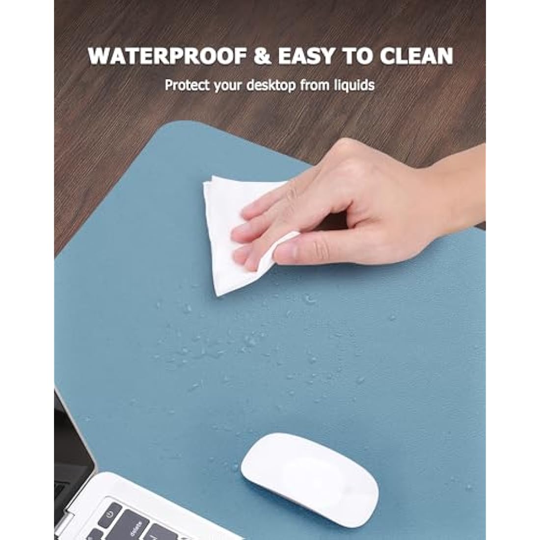 MOLMO Non-Slip Desk Mat, Waterproof Desk Pad Table Protector, Easy Clean Laptop Mat Large Mouse Pad Leather Writing Mat with Suede for Office /Home/Decor (Azure, 60 x 35 cm)