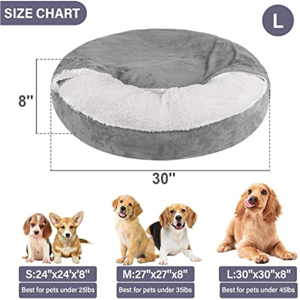 MICOOYO Hooded Dog Bed Large, Cozy Donut Dog Blanket Bed for Doggie, Claming Pet Caved Bed for Cats Puppies (Large, Grey)