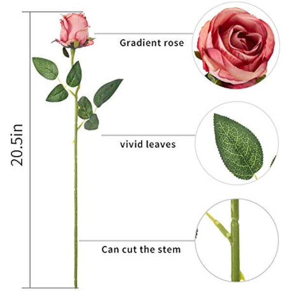 Flojery 10pcs Artificial Rose Flowers Long Stem Fake Silk Roses for DIY Wedding Bouquet Table Centerpiece Home Decor (Rose Red)