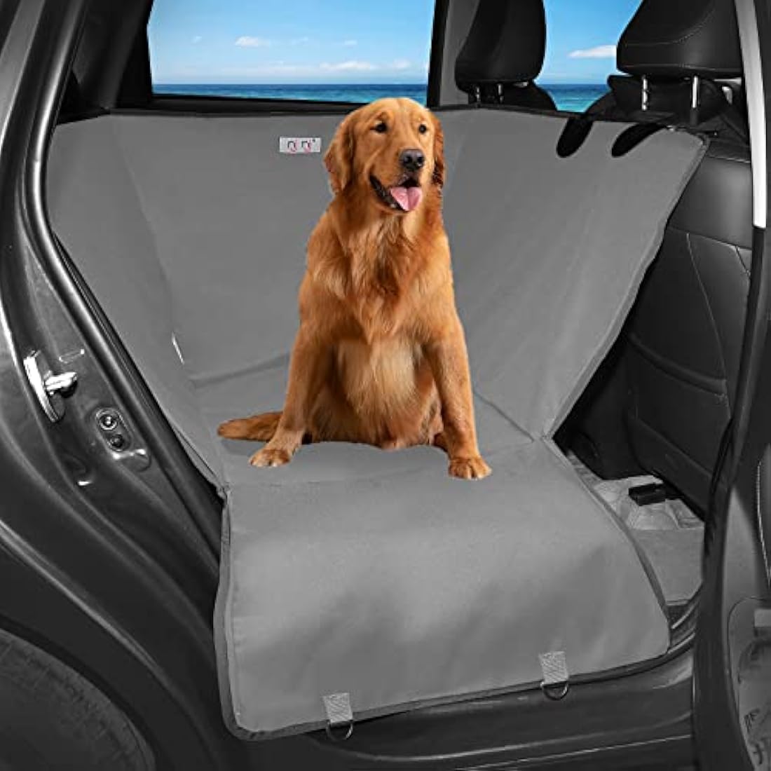 njnj Dog Car Seat Cover for Back Seat - Waterproof Dog Half Hammock for Cars, Scratchproof Pet Backseat Protector, Durable, Non-Slip Booster Seat for Small, Medium and Large Dogs, darkgray