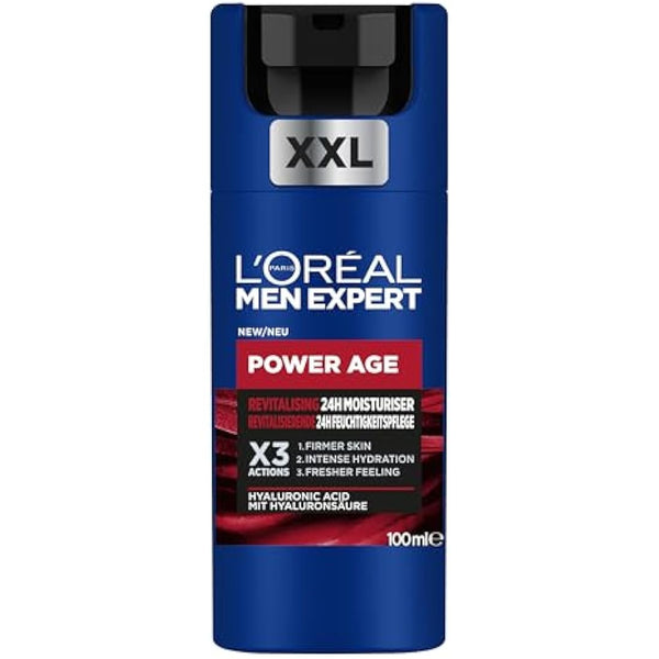 L'Oreal Men Expert Power Age Moisturiser, Hydrating & Revitalising Hyaluronic Acid Moisturiser for Men, designed for Ageing, Dry & Dull Skin 100ml, 1