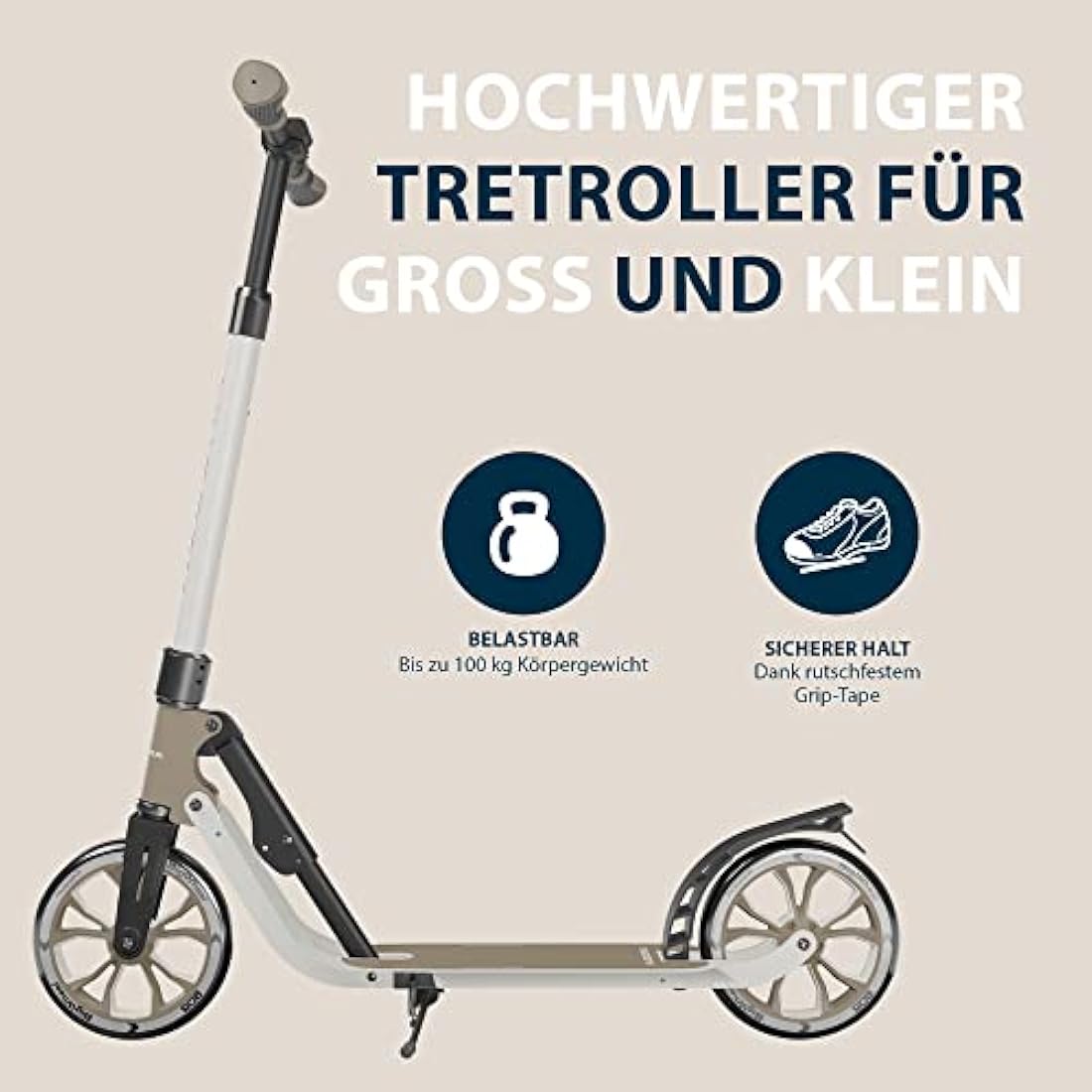 HUDORA BigWheel 205 Advanced Scooter - Comfortable aluminium scooter for up to 100kg - Height-adjustable & foldable kick scooter - Kick scooter for children/teenagers & adults