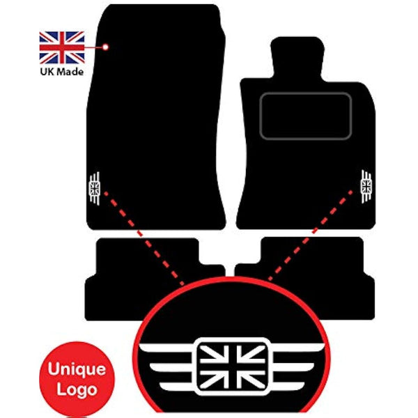 (Silver Edging) Lusso Carpet Floor Mats for Car | Tailored/Compatible to Fit Mini Cooper R56 from 2006 to 2013 | Front & Rear with Heel Pad | 4-Piece Set (Silver Edging)