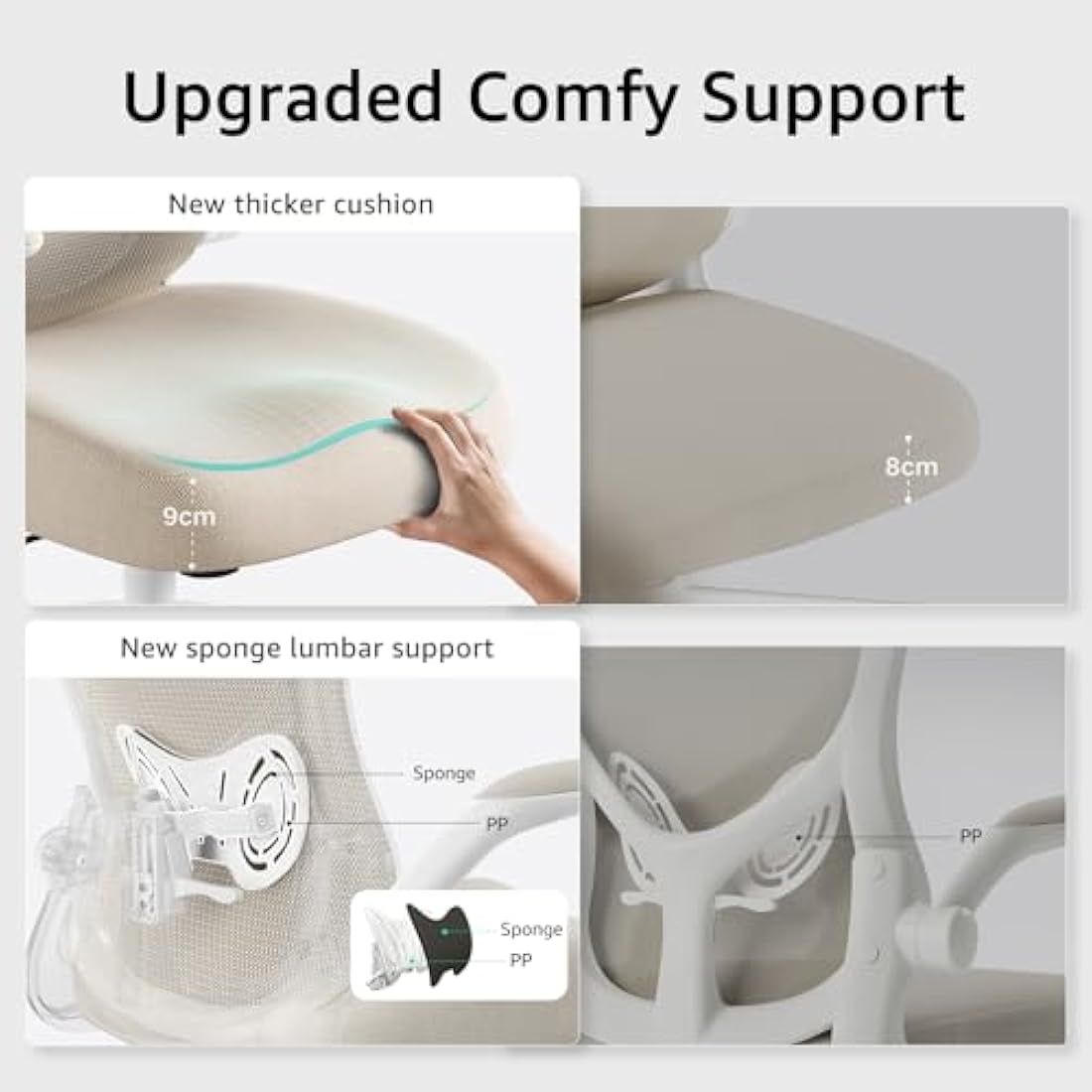 Hbada Ergonomic Desk Chair, Computer Office Chair with Flip-up Armrest&Lumbar Support, Adjustable Height, Grey