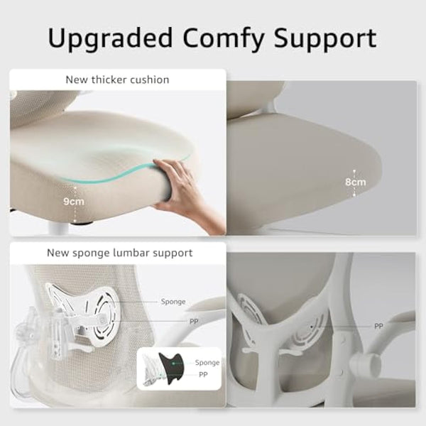 Hbada Ergonomic Desk Chair, Computer Office Chair with Flip-up Armrest&Lumbar Support, Adjustable Height, Grey