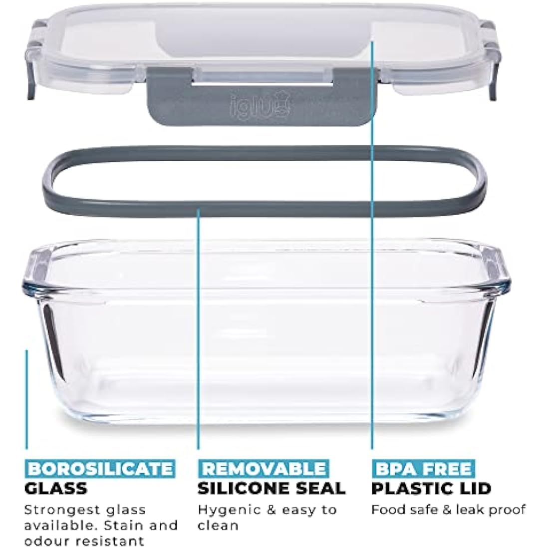 Igluu Meal Prep Glass Containers with Airtight Lids 10 Pack Rectangle 2 Sizes 1050ml and 370ml BPA-Free Meal Prep Containers Reusable – Borosilicate Glass, Oven Safe