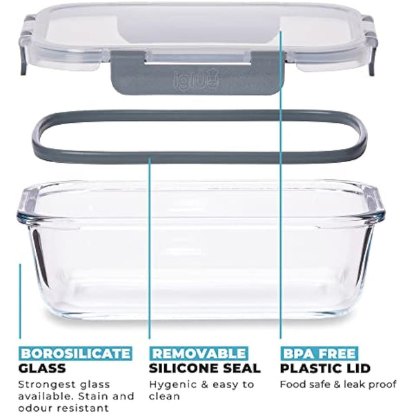 Igluu Meal Prep Glass Containers with Airtight Lids 10 Pack Rectangle 2 Sizes 1050ml and 370ml BPA-Free Meal Prep Containers Reusable – Borosilicate Glass, Oven Safe