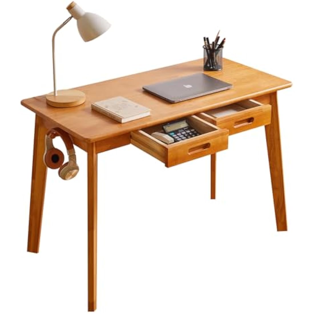 Aibiju Wood Writing Desk with Drawer and Hanging Rod, Small Computer Desk Table, 39x20x30inch Work Desk, Study Desk, Small Wooden Dining Table Cherry Wood Color YD-WD01N