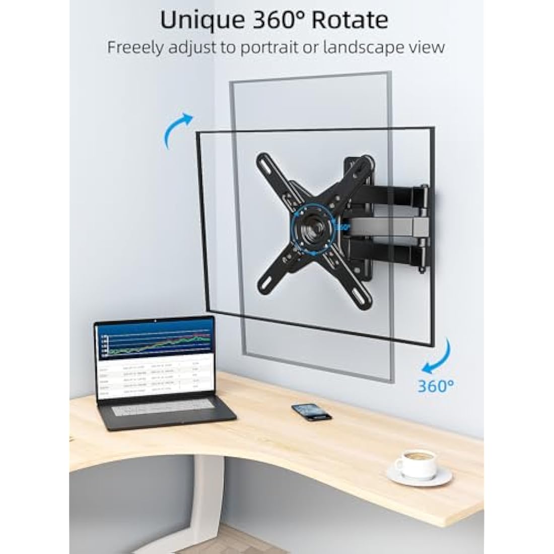 HOME VISION Long Reach TV Wall Bracket for 17-42 Inch Flat/Curved Screen TVs, 360° Rotation 180° Swivel 21.9"/55.6cm Extendable, 33Lbs/15kg Capacity, Max VESA 200x200mm, Monitor Wall Mount