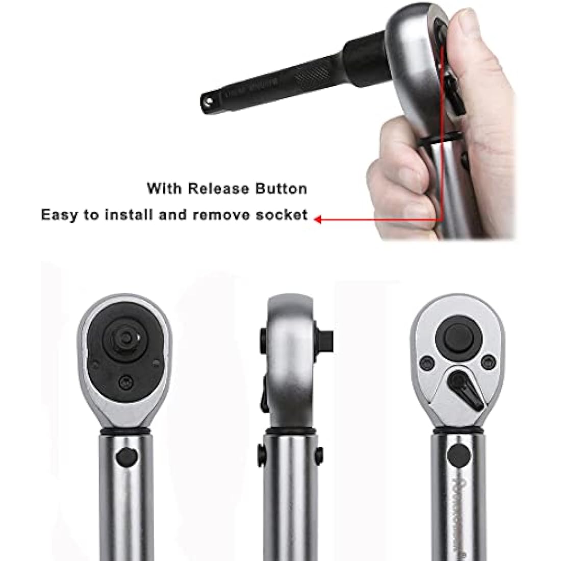 FOURROBBER Torque Wrench1/2-Inch Drive Click 25-220 Nm Dual-Direction Adjustable Torque Wrench Set