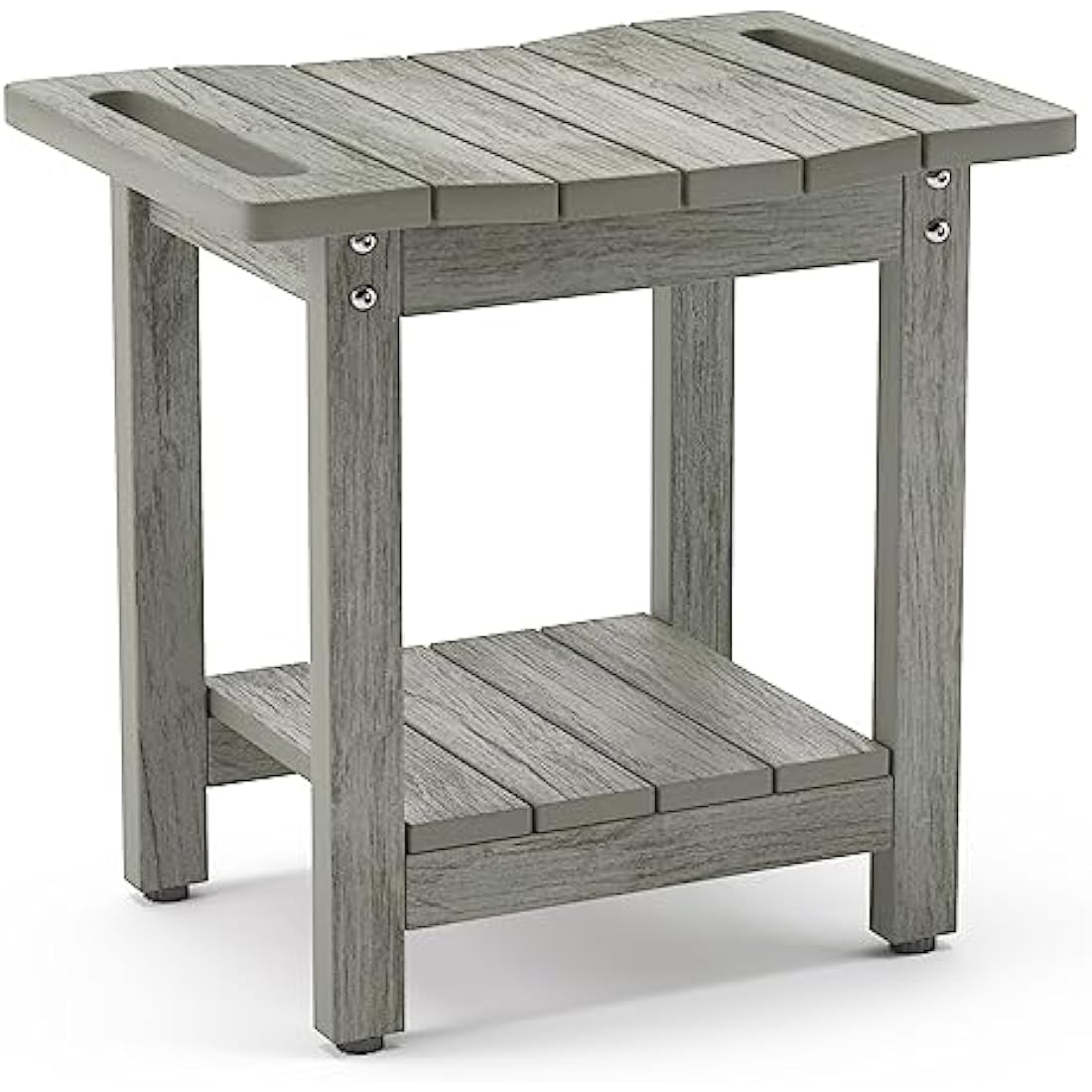 LUE BONA HDPS Shower Benches,Shower Stool for Shaving Legs with Shelf,Waterproof Bath Chair Seat for Bathroom,Weather Resistant/Non-Slip/Handles/Indoor or Outdoor Use,Grey