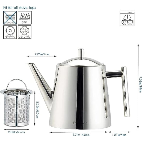 Easyworkz Stainless Steel 1500ml Teapot with Removeable Infuser Tea Maker for Fruit Herbal and Infusion Tea