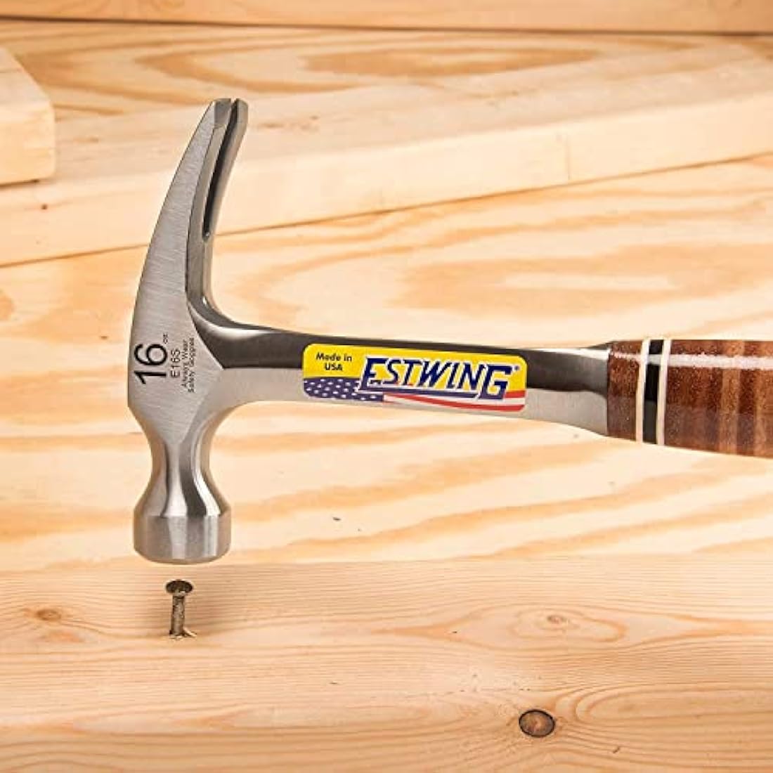 Estwing E16S 16 Oz Rip, Leather Grip Hammer, Smooth Face, 16-Ounce, 12.5-Inch, Straight Claw, Leather & Metal