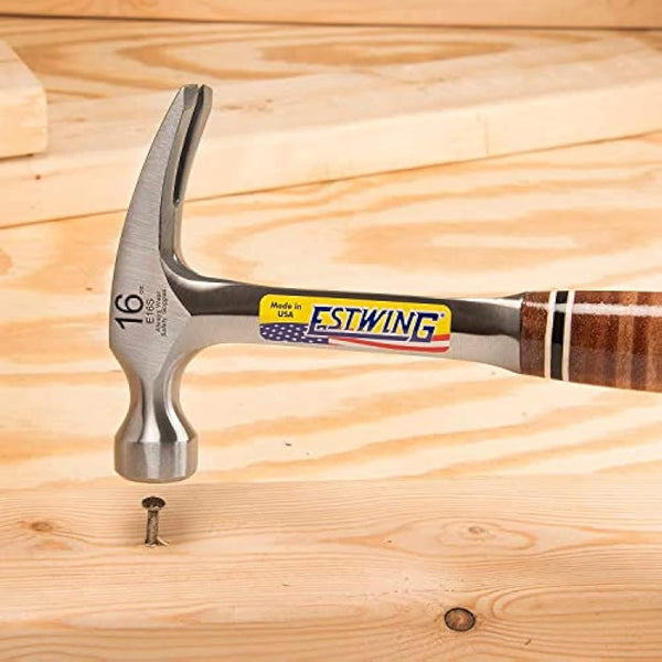 Estwing E16S 16 Oz Rip, Leather Grip Hammer, Smooth Face, 16-Ounce, 12.5-Inch, Straight Claw, Leather & Metal