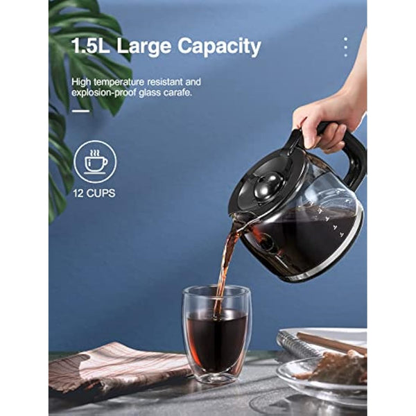 Yabano Coffee Maker, Filter Coffee Machine with Timer, 1.5L Programmable Drip Coffee Maker, 40min Keep Warm & Anti-Drip System, Reusable Filter, Fast Brewing Technology, 900W